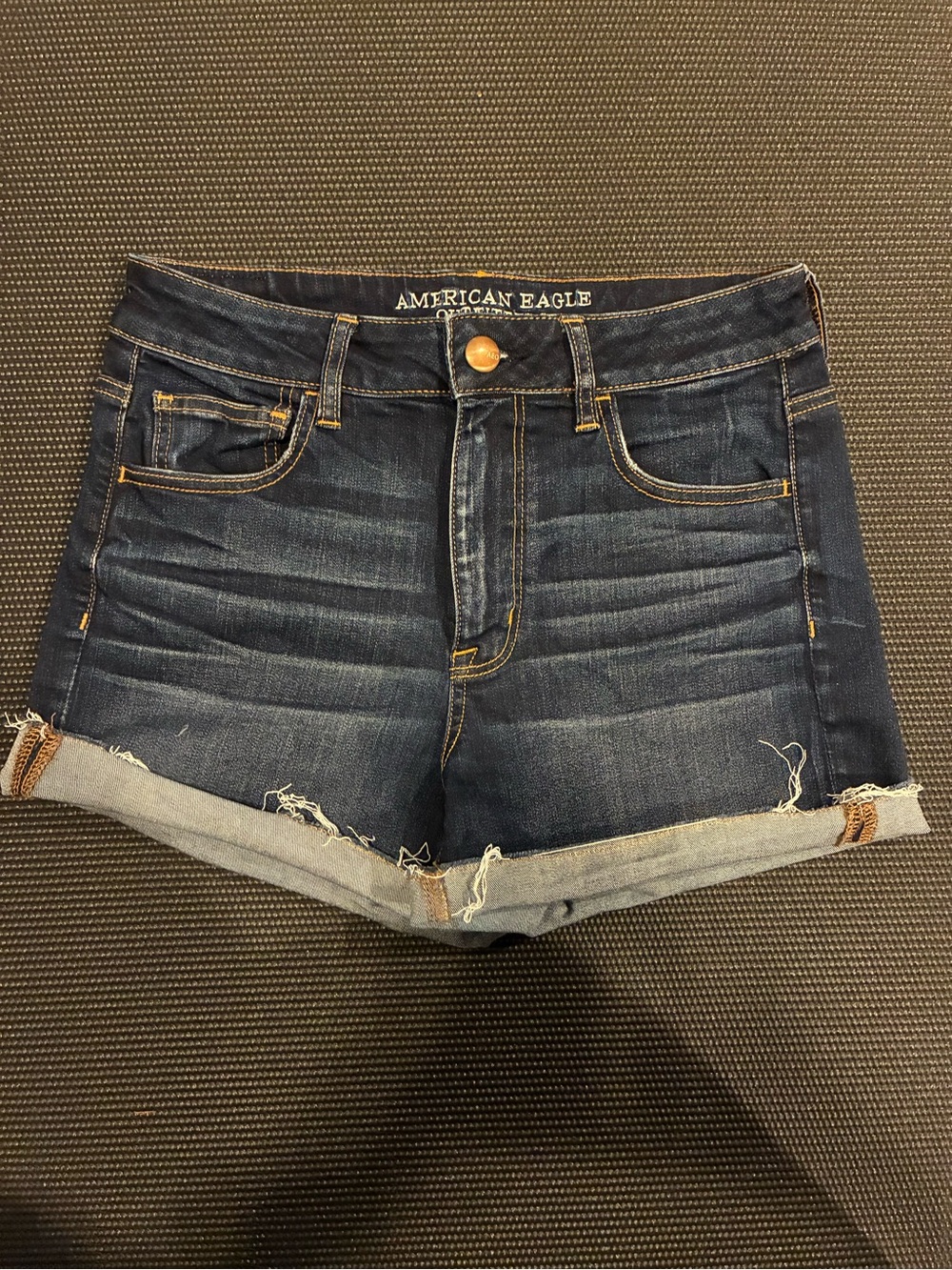 American Eagle Outfitters Dark Blue Rolled Hem Denim Shorts
